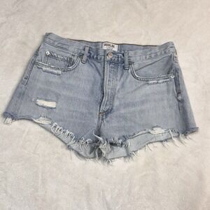 Agolde Parker Distressed Light Wash Denim Shorts A026H-811 Blue Size 27